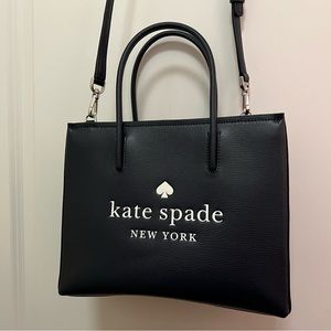 Kate Spade Trista Navy Blue Leather Purse. Navy blue and white striped interior